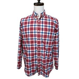 Wrangler Advance Comfort Red Blue White Plaid Long Sleeve Button Up Shirt Large